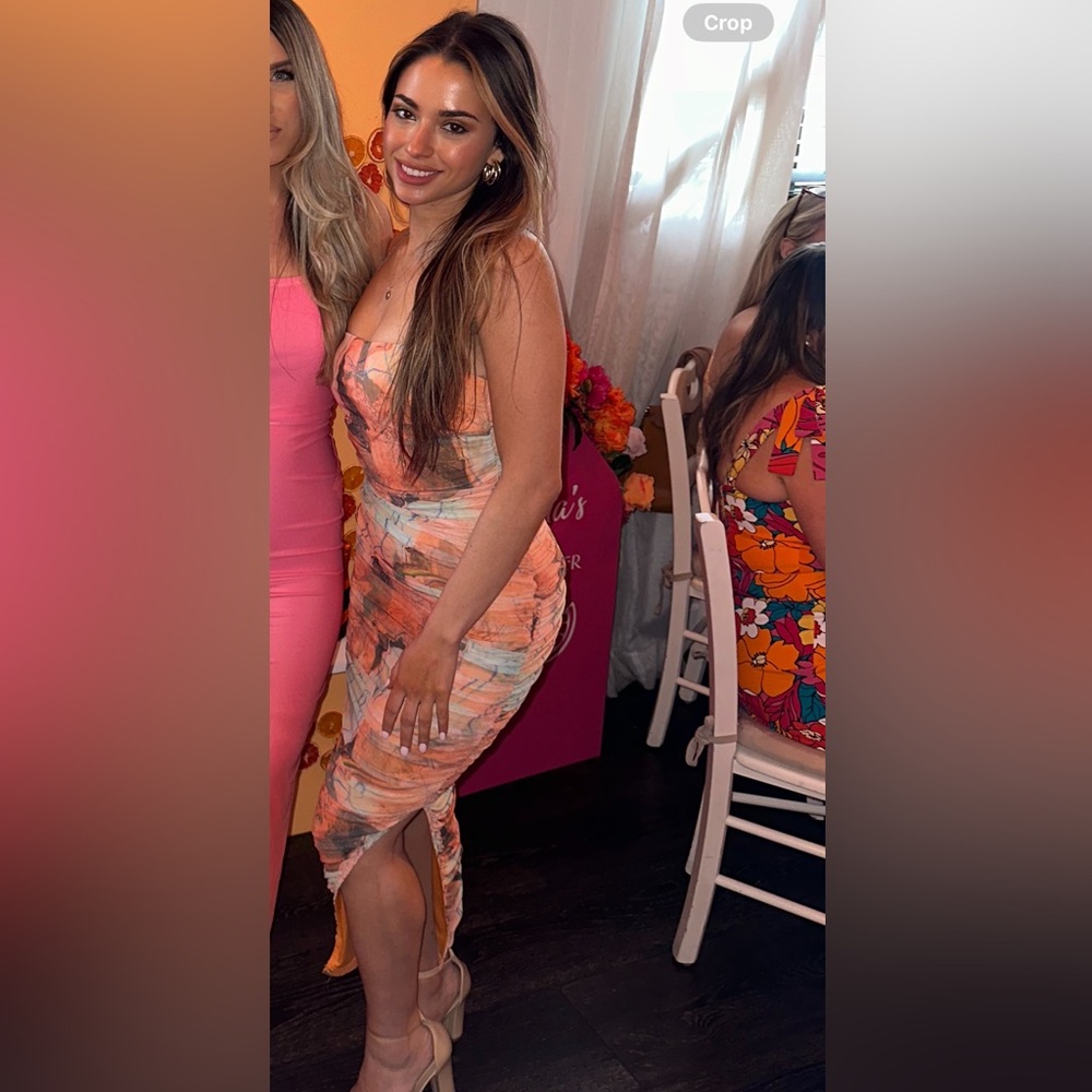 Fashion Nova Vibrant Orange and Pink Midi Dress